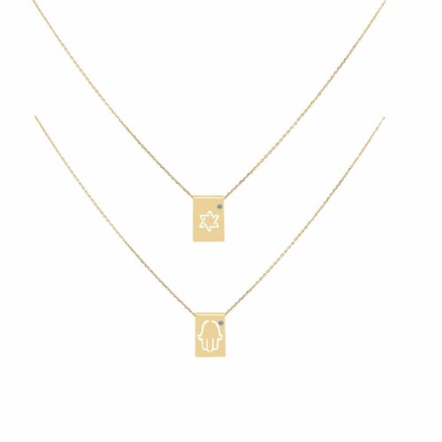 Escapulário Estrela de Davi e Mão Judaica em Ouro Amarelo